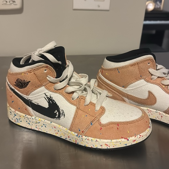 Paint splattered tan air Jordan 1’s for women - Picture 3 of 4